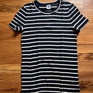 Petit Bateau navy blue/cream s/s 100% cotton, women’s size 16/XS-S NWOT